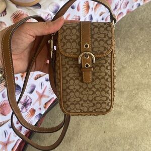 Coach Smartphone Tan and Brown Crossbody Bag